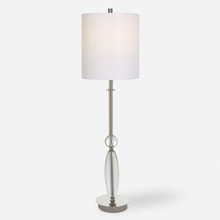 Uttermost Sceptre Crystal and Polished Nickel Buffet Lamp With White Linen Shade - Image 2