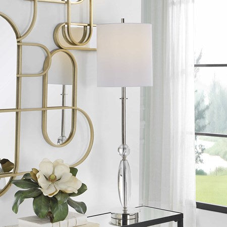 Uttermost Sceptre Crystal and Polished Nickel Buffet Lamp With White Linen Shade - Image 3