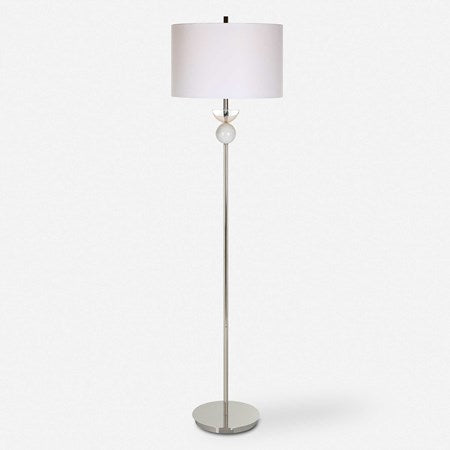 Uttermost Exposition Polished Nickel Iron and White Marble Floor Lamp With Linen Shade - Image 2