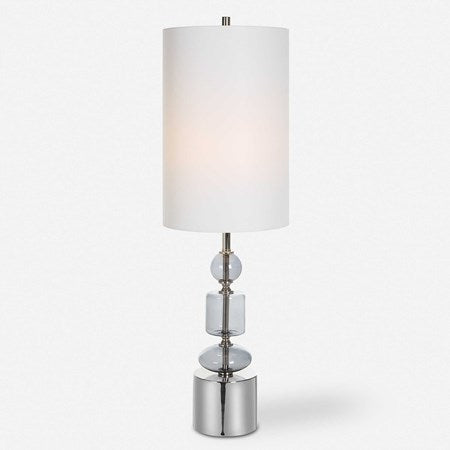 Uttermost Stratus Gray Glass and Polished Nickel Buffet Lamp With White Linen Shade - Image 2