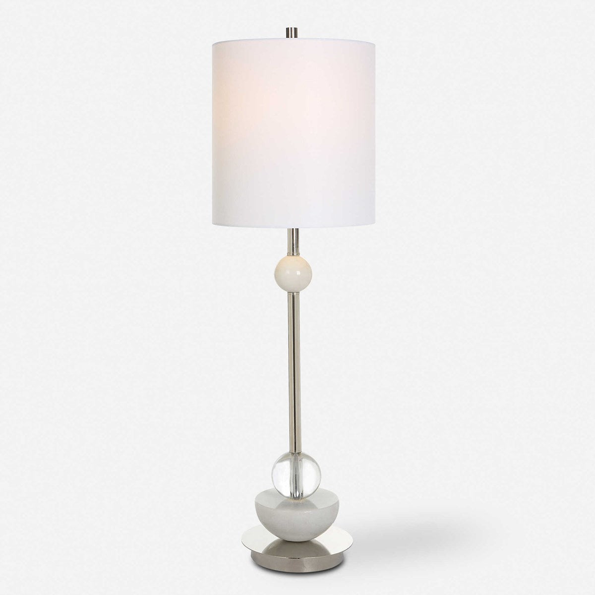Uttermost Exposition Polished Nickel and White Marble Buffet Lamp With Linen Shade - Image 3
