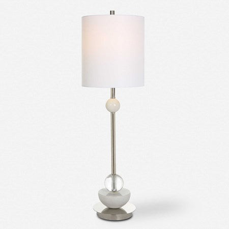 Uttermost Exposition Polished Nickel and White Marble Buffet Lamp With Linen Shade - Image 2