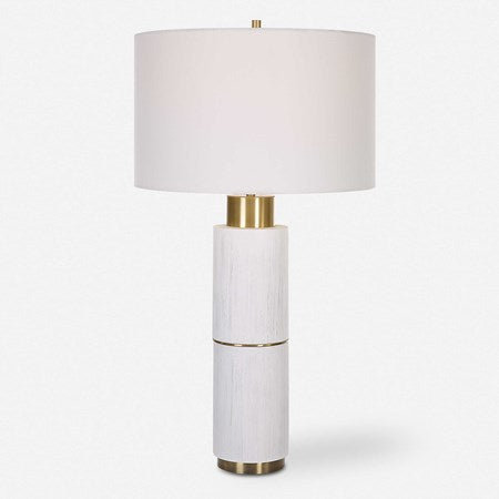 Uttermost Ruse White and Brushed Brass Table Lamp With Linen Shade - Image 2