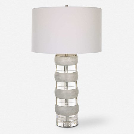 Uttermost Band Together Bleached Wood and Crystal Table Lamp With White Drum Shade - Image 2
