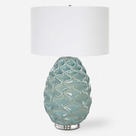 Uttermost Laced Up Foam Gloss Glazed Ceramic Table Lamp With White Linen Shade - Image 2