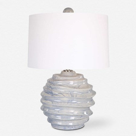Uttermost Waves Blue and White Ceramic Accent Lamp With White Shade - Image 2