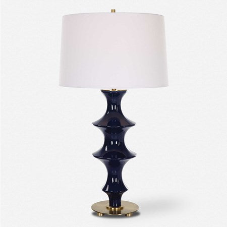 Uttermost Coil Cobalt Glazed Ceramic Table Lamp With White Linen Shade - Image 2