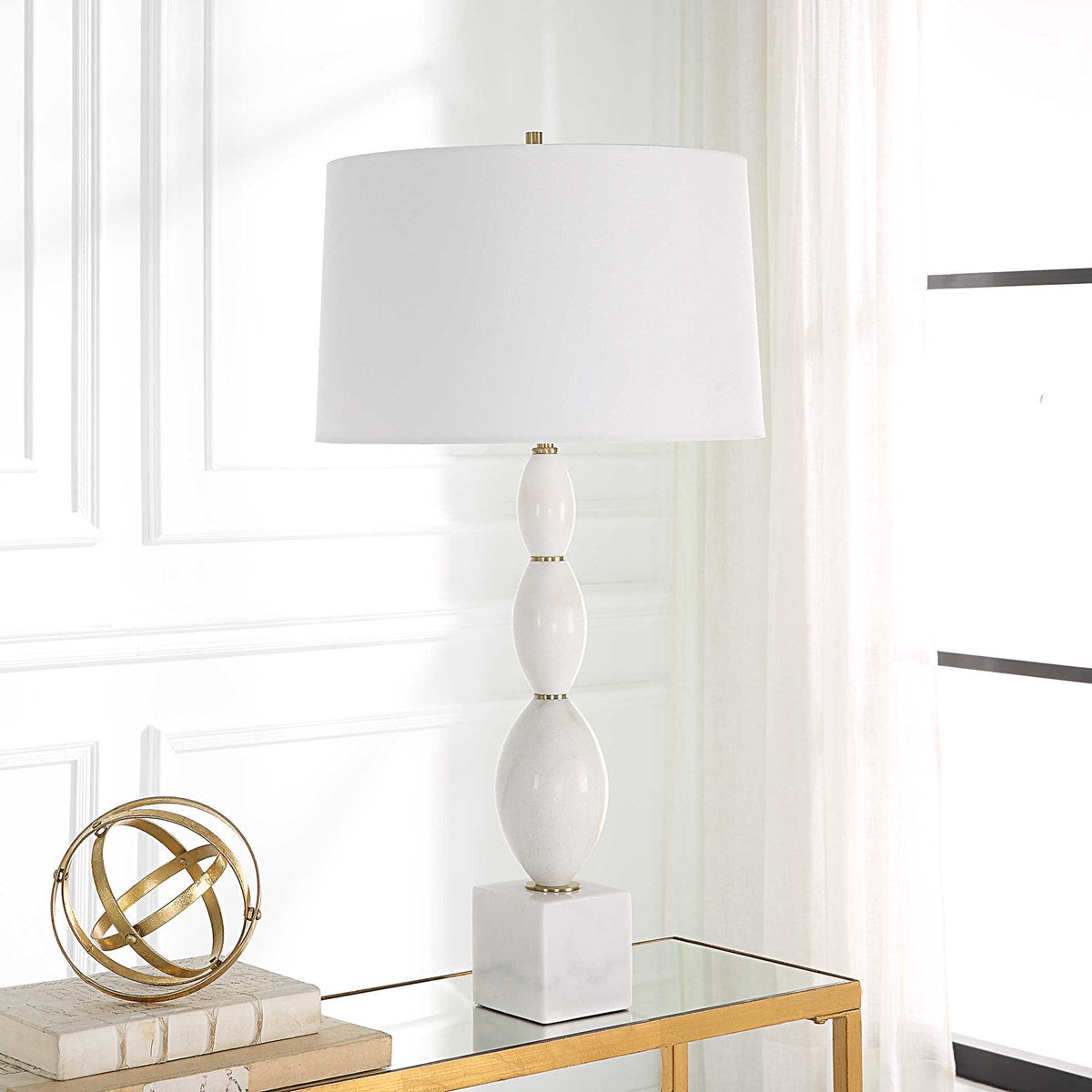 Uttermost Regalia White Marble Table Lamp With Linen Shade - Image 1
