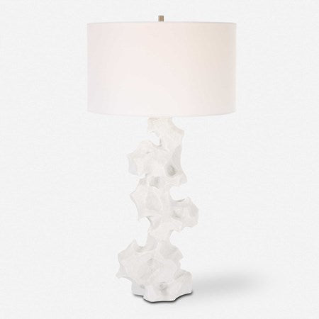 Uttermost Remnant White Stone Table Lamp With Linen Shade - Image 2