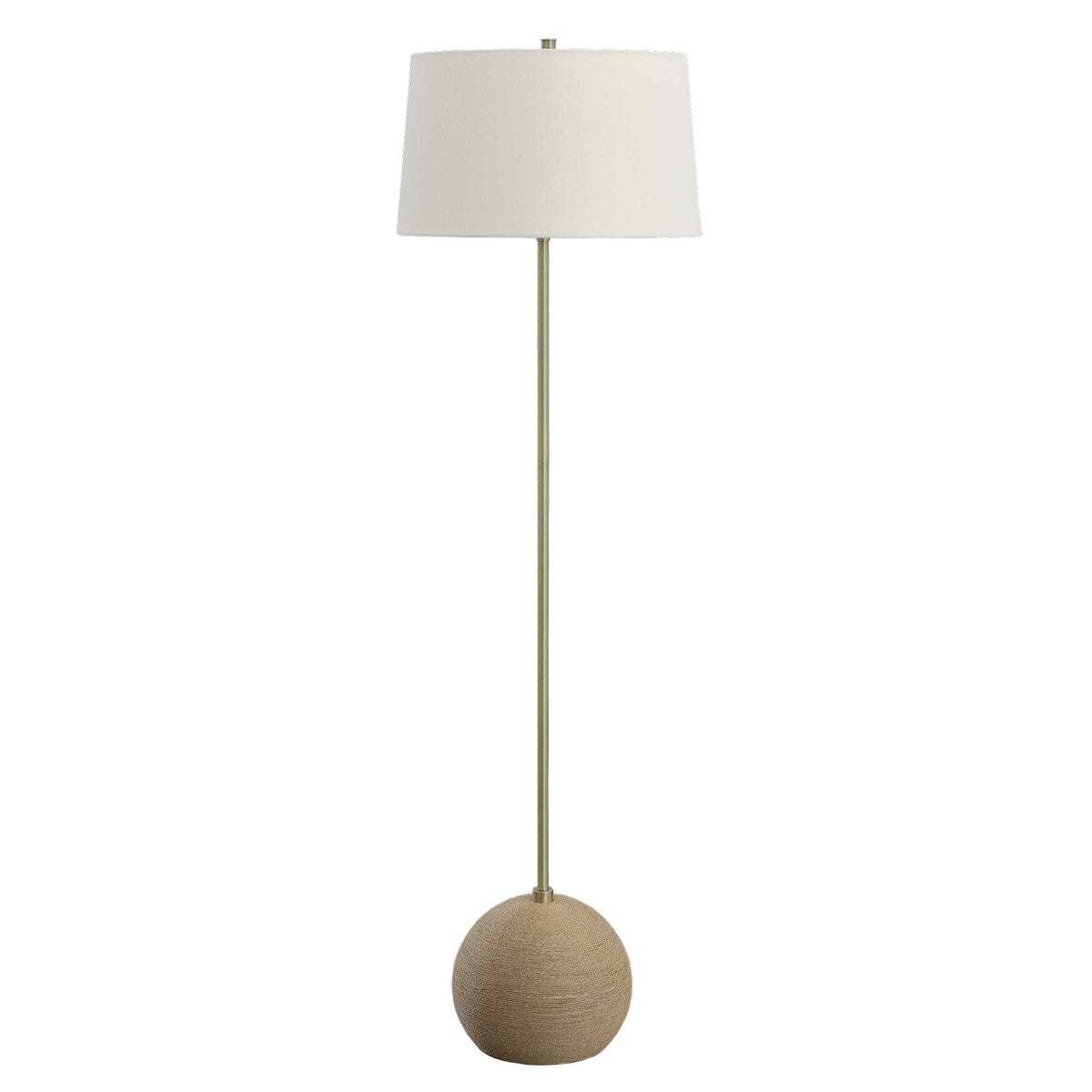 Uttermost Captiva Antiqued Brass Iron and Rattan Floor Lamp, Brass With White Linen Shade - Image 3