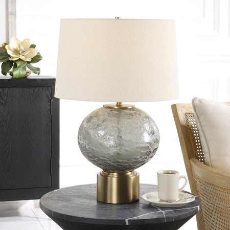 Uttermost Lunia Smoky Gray Glass Table Lamp With Oatmeal Linen Shade - Image 1
