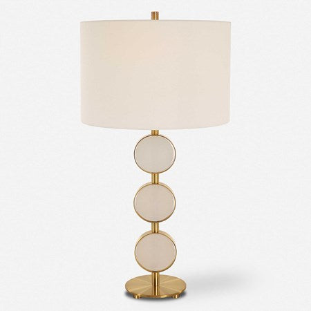 Uttermost Three Rings Alabaster Disk and Brushed Brass Table Lamp With White Linen Shade - Image 3