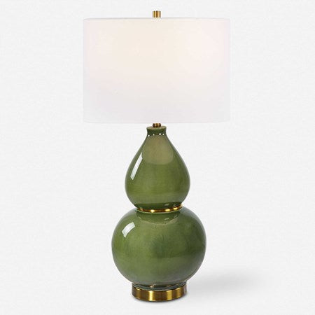 Uttermost Gourd Moss Green Ceramic Table Lamp With White Linen Shade - Image 3