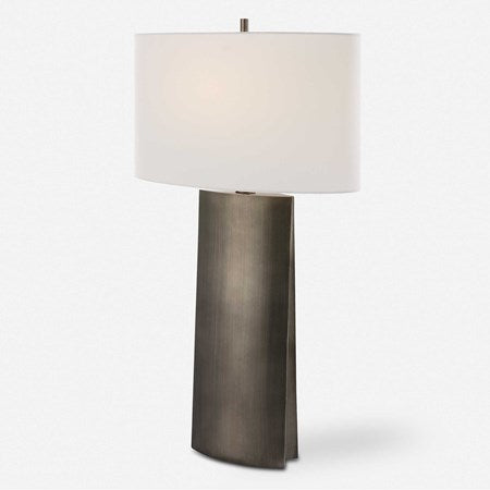 Uttermost V-Groove Dark Steel Gray Table Lamp With White Linen Shade - Image 2