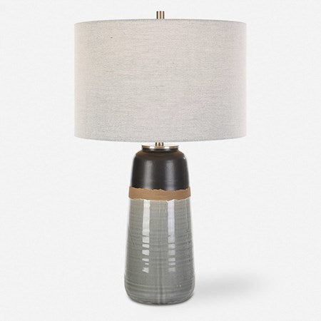 Uttermost Coen Gray and Aged Black Glazed Ceramic Table Lamp With Light Gray Linen Shade - Image 3