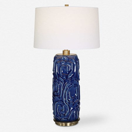 Uttermost Zade Blue Glazed Ceramic Table Lamp With White Linen Shade - Image 2