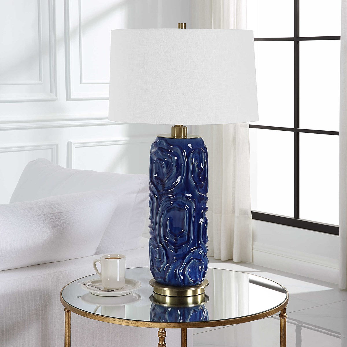 Uttermost Zade Blue Glazed Ceramic Table Lamp With White Linen Shade - Image 3