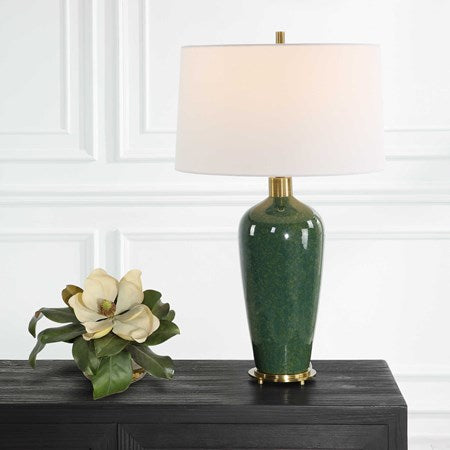 Uttermost Verdell Mossy Green Ceramic Table Lamp With White Linen Shade - Image 3