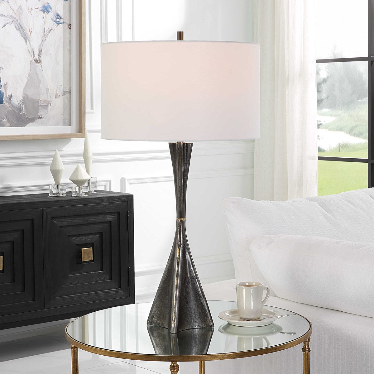 Uttermost Keiron Cast Iron Table Lamp With White Linen Shade - Image 3