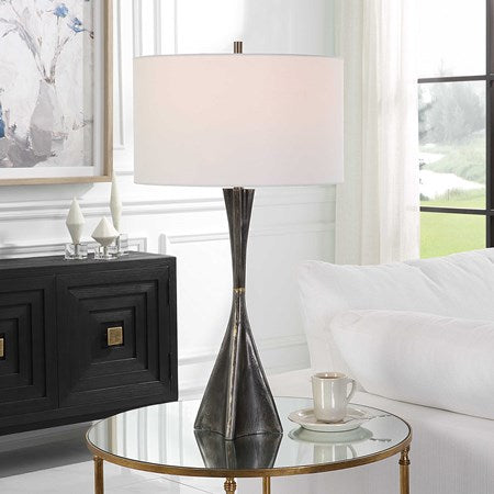 Uttermost Keiron Cast Iron Table Lamp With White Linen Shade - Image 1