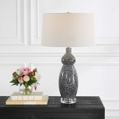 Uttermost Velino Gray and Black Mottled Glass Table Lamp With White Linen Shade - Image 3