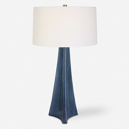 Uttermost Teramo Blue Ceramic Table Lamp With White Linen Shade - Image 2