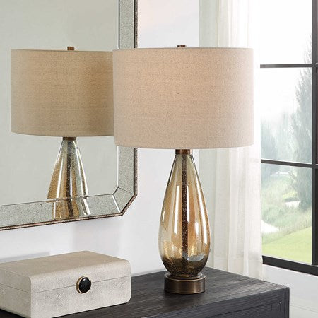 Uttermost Baltic Dark Amber Glass Table Lamp With Light Beige Linen Shade - Image 3