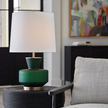 Uttermost Trentino Emerald Green Glass Table Lamp With White Linen Shade - Image 3