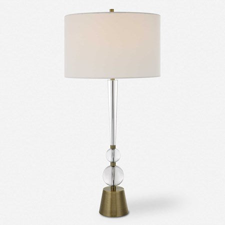 Uttermost Annily Crystal Column and Antiqued Brass Table Lamp With White Linen Round Drum Shade - Image 3