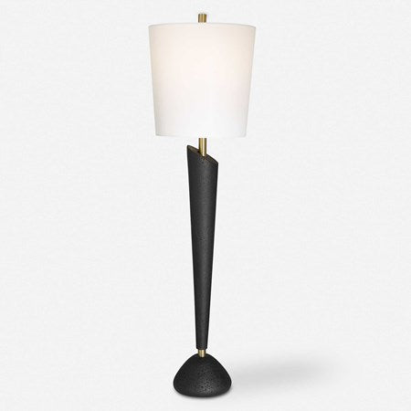 Uttermost Cypher Black Stone Modern Buffet Lamp With White Linen Shade - Image 2