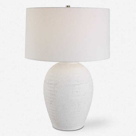 Uttermost Reyna Chalk White Glazed Ceramic Table Lamp With Linen Shade - Image 2