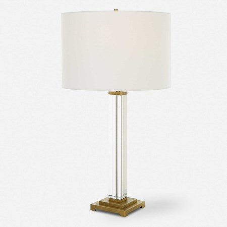 Uttermost Crystal Column Table Lamp With White Linen Shade - Image 2