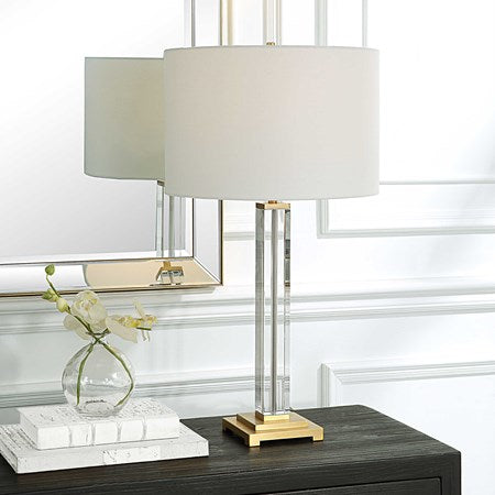 Uttermost Crystal Column Table Lamp With White Linen Shade - Image 1