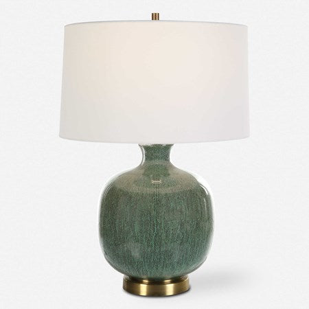 Uttermost Nataly Aged Green Glazed Ceramic Table Lamp With White Linen Shade - Image 2