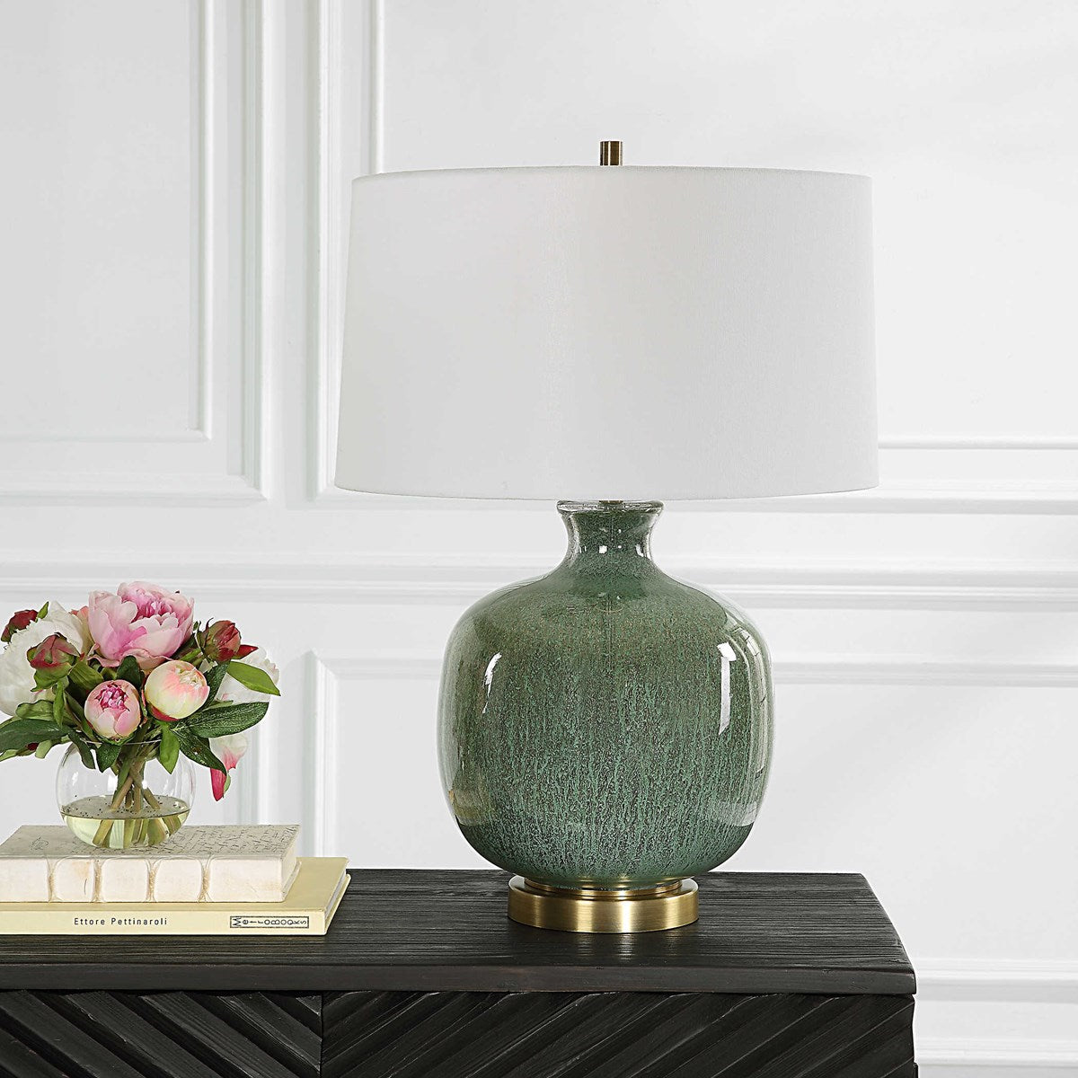 Uttermost Nataly Aged Green Glazed Ceramic Table Lamp With White Linen Shade - Image 3