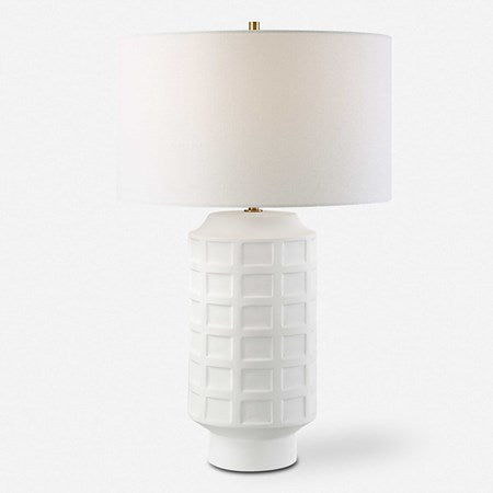 Uttermost Window Pane Chalk White Glaze Ceramic Table Lamp With Linen Shade - Image 2