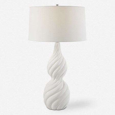 Uttermost Twisted Swirl Chalk White Glaze Textured Ceramic Table Lamp With Linen Shade - Image 2