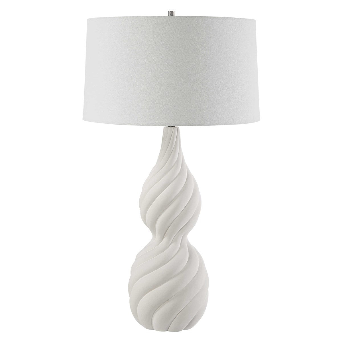 Uttermost Twisted Swirl Chalk White Glaze Textured Ceramic Table Lamp With Linen Shade - Image 3