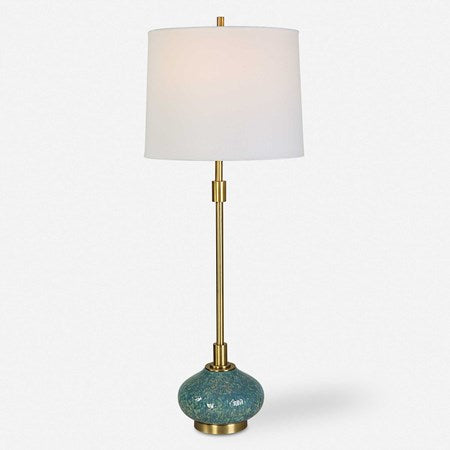 Uttermost Kaimana Aged Blue and Seafoam Green Buffet Lamp With White Linen Shade - Image 2
