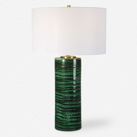 Uttermost Galeno Emerald Green Glazed Ceramic Table Lamp With White Linen Shade - Image 2