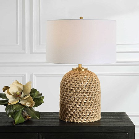 Uttermost Kendari Natural Knotted Rope Table Lamp With White Linen Shade - Image 3