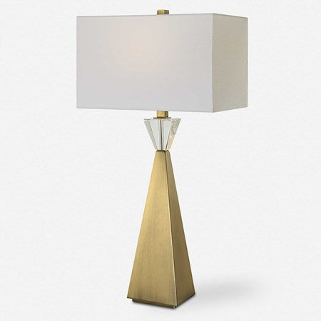Uttermost Arete Antique Brass Iron Table Lamp With White Linen Shade - Image 2