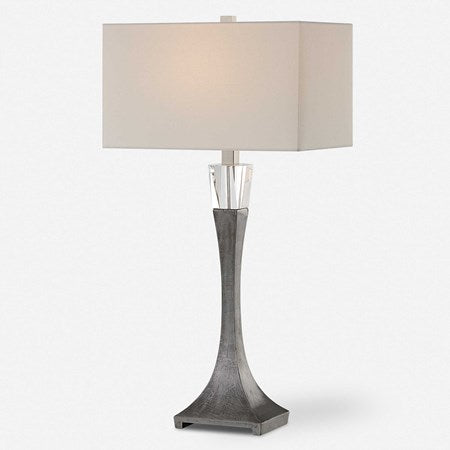 Uttermost Edison Aged Black Iron and Crystal Table Lamp With White Linen Shade - Image 2