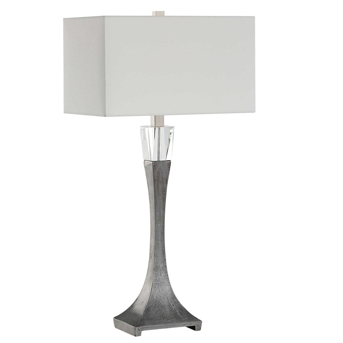 Uttermost Edison Aged Black Iron and Crystal Table Lamp With White Linen Shade - Image 3