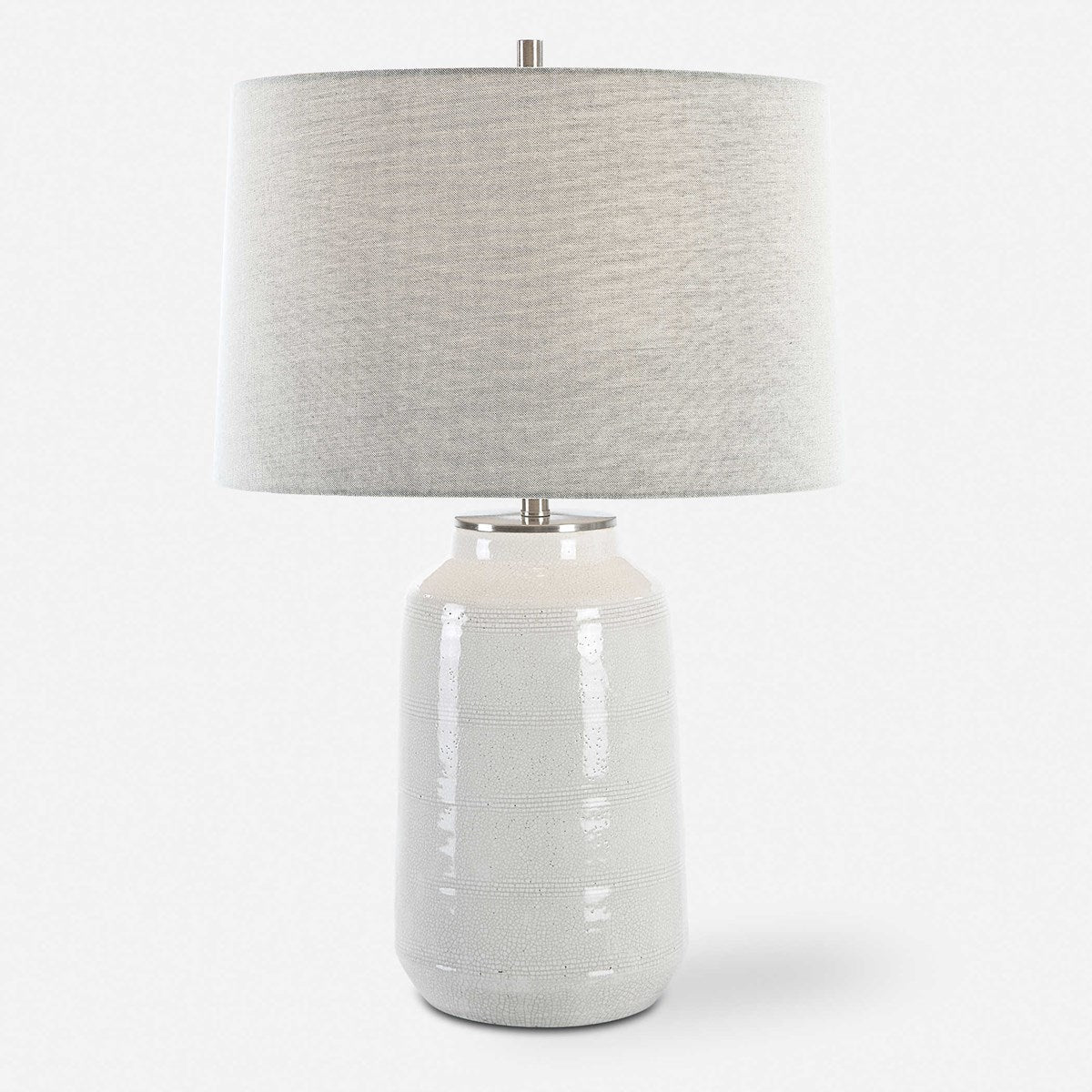 Uttermost Odawa Off-White Crackled Glazed Ceramic Table Lamp With Light Gray Linen Shade - Image 3
