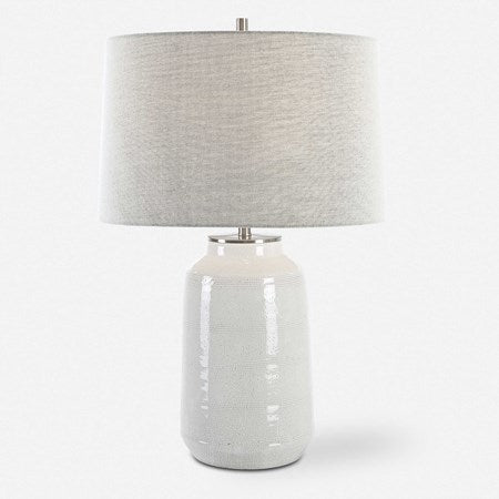 Uttermost Odawa Off-White Crackled Glazed Ceramic Table Lamp With Light Gray Linen Shade - Image 2