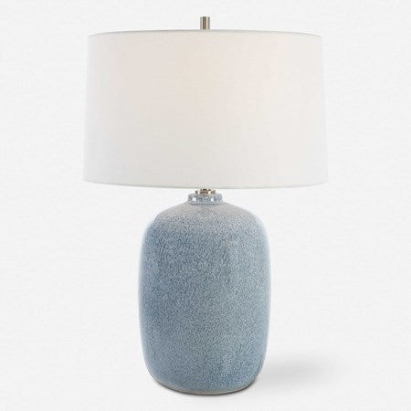 Uttermost Jubilee Sky Blue Glazed Ceramic Table Lamp With White Linen Shade - Image 2