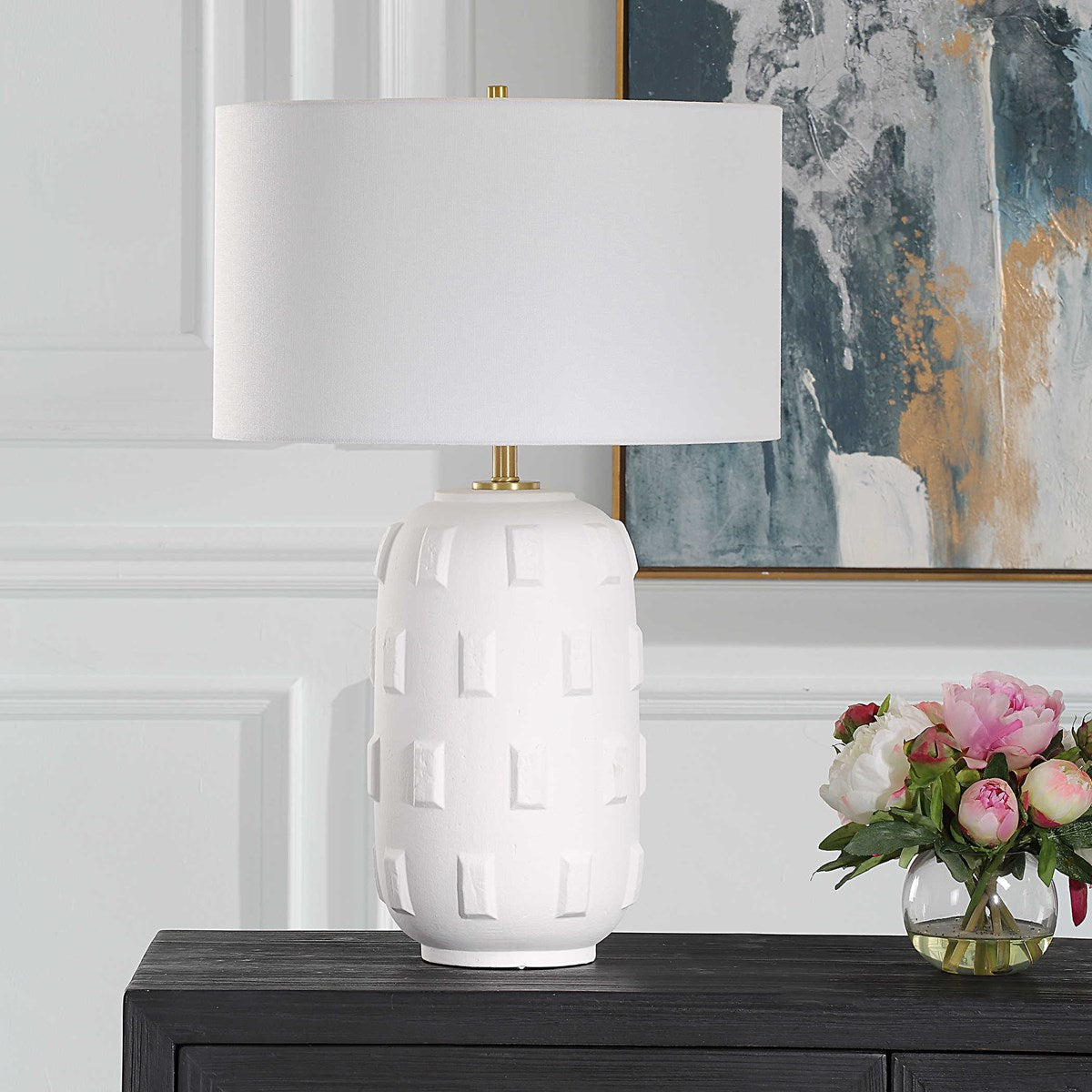 Uttermost Emerie Chalk White Glaze Porcelain Table Lamp With Linen Shade - Image 3