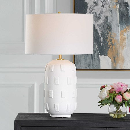 Uttermost Emerie Chalk White Glaze Porcelain Table Lamp With Linen Shade - Image 1