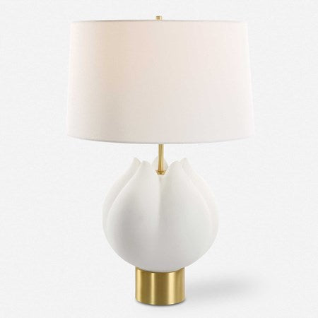 Uttermost In Bloom Chalk White Glazed Porcelain Table Lamp With Linen Shade - Image 2